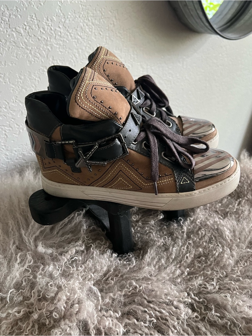 Ivy Kirzhner Brown and Black Studded High-Top Sneakers